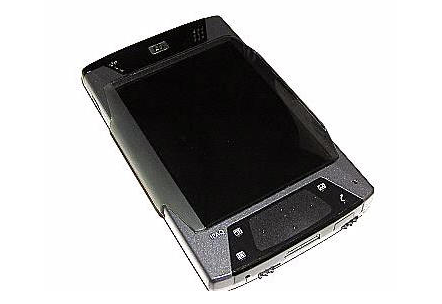 The iPAQ HX4700 was a rectangular PDA made of a dark gray magnesium alloy with a full VGA screen and a touchpad with navigation buttons below the screen.