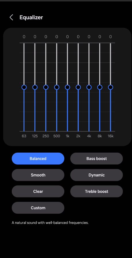 The Wearable app has a 9-band equalizer and 7 presets