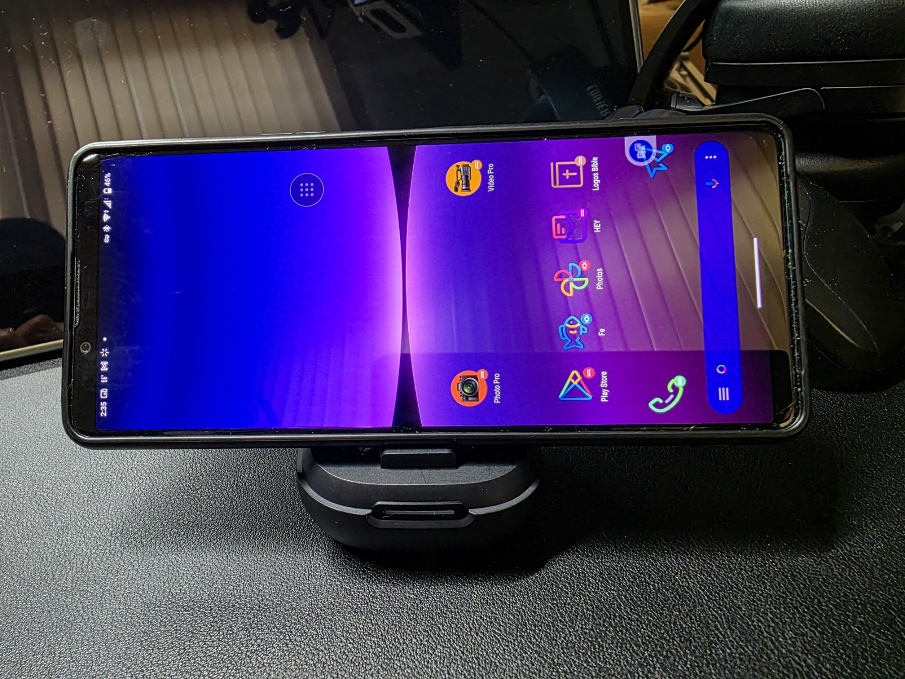 My Sony Xperia 5 V sitting in the phone stand of the P40i case in landscape mode