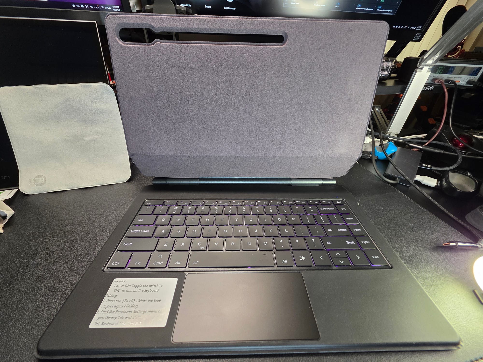The keyboard case is pictured open with no tablet attached
